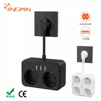 3840W EU power socket with 2/4 AC outlets and 3 USB fast charging ports Wall plug Extension cord power adapter Domestic outlet