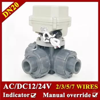3/4 дюйма UPVC 3 Way True Union Электрический моторизованный шаровой кран с DC24V 2/3/5/7 провода для воды