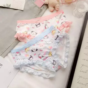 3 шт. популярные трусы Sanrios Ice Silk Sweet Loose Girl Briefs Kawaii Hello Kitty с героями мультфильмов большого размера, бесследное нижнее белье, милый модный новый комплект