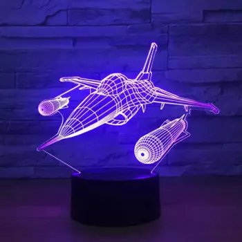 3D иллюзия, светодиодная настольная лампа, 7 разных цветов, USB и сенсорная кнопка управления, военный самолет, акриловый подарок, черная основа
