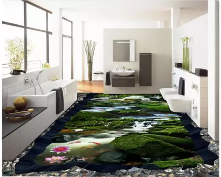 3d обои из ПВХ, пейзаж, рыба, лотос, 3d-пол, 3D обои, водонепроницаемые обои для ванной комнаты, стены