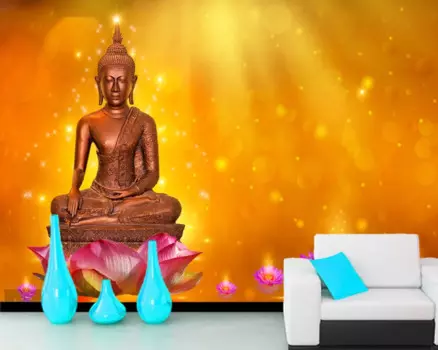 3D-обои с изображением статуи Будды, лотоса, воды, оранжевого цвета, обои для гостиной, спальни, домашний декор