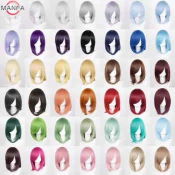 40cm Medium Basic Anime Cosplay Wig Bang Blond Black White Red Pink Green Brown Gold Blue Heat Resistant Synthetic Hair Wigs