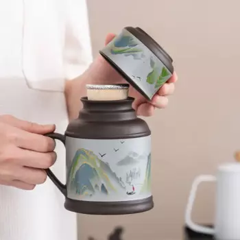 430ml purple sand small warm pot tea cup office large capacity creative ceramic stewed tea cup Mark cup