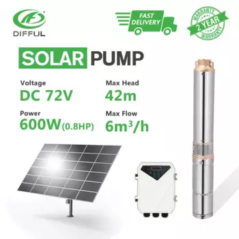 4 "DC погружной насос на солнечных батареях 72V 600W из нержавеющей MPPT контроллер глубокого колодца водоснабжения бесщеточный (головка 42 m, поток 6 T/H)