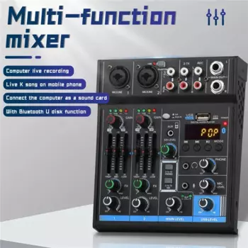 4-канальный звуковой микшер с Bluetooth, звуковая карта, аудио DJ 16 цифровых эффектов, консоль с шумоподавлением, USB-запись для пения