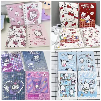 4 шт. Sanrio спиральный блокнот с катушкой Hello Kitty Kuromi Pachacco горизонтальный блокнот студенческий обучающий Канцтовары Школьные принадлежности