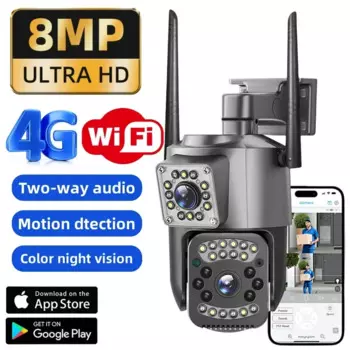 4G Панорамная Wi-Fi камера 8MP IP-камеры наблюдения HD Цветная ночная PTZ Радионяня 8-кратный зум Двойной объектив V380 Открытый беспроводной CCTV
