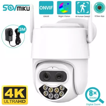 4K 8MP 2,8 + 12 мм двойной объектив Wi-Fi PTZ-камера 8-кратный цифровой зум Цвет ночного видения Обнаружение человека CCTV IP-камера видеонаблюдения