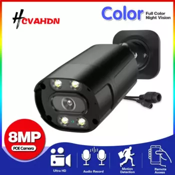 4K 8MP HD POE IP-камера безопасности H.265 Цветная камера ночного видения Открытая уличная камера видеонаблюдения POE Bullet Камера видеонаблюдения 2-стороннее аудио