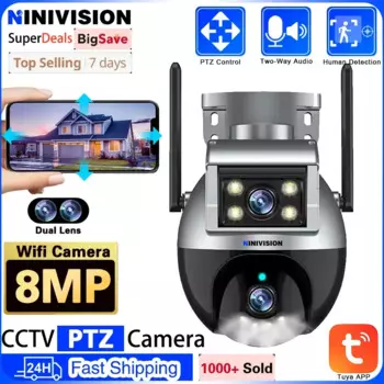 4K 8MP Tuya двойной объектив двойной экран Wi-Fi IP-камера уличная 2-аудио AI автоматическое отслеживание PTZ беспроводная камера видеонаблюдения
