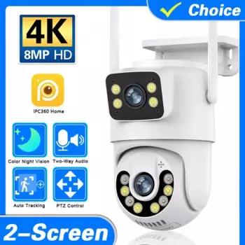 4K цветная камера ночного видения Wi-Fi PTZ IP-камера безопасности с двумя объективами и автоматическим отслеживанием, уличная 2-сторонняя аудио беспроводная камера видеонаблюдения