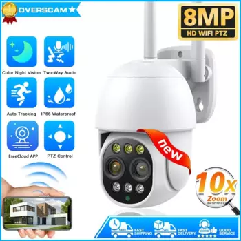 4K двойной объектив 10-кратный цифровой зум камера безопасности Wi-Fi 8MP наружное PTZ-видеонаблюдение CCTV цветное видение умный дом защита AI