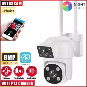 4K HD Wi-Fi PTZ IP-камера безопасности с двумя объективами, наружная камера с автоматическим отслеживанием, беспроводная камера видеонаблюдения, 8 МП, цветная камера ночного видения