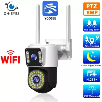 4K HD Wi-Fi PTZ IP-камера Открытый двойной объектив Обнаружение движения Беспроводная камера видеонаблюдения 2-сторонняя аудиокамера видеонаблюдения 8MP