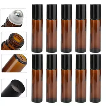 50 Pcs 10ml Empty Perfume Roll Roller Ball Bottle Plastic Stainless Steel Liquids Oil Container Refillable Bottles Holders New