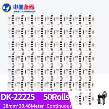 50 рулонов, универсальный DK-22225, этикетка 38 мм * 30,48 м, непрерывная Совместимость для принтера Brother Label, белый цвет, DK-2225 DK22225