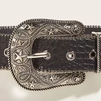 50JB Регулируемый ремень с пряжкой для платья, поясной ремень с рельефным звездным узором, деловой ремень