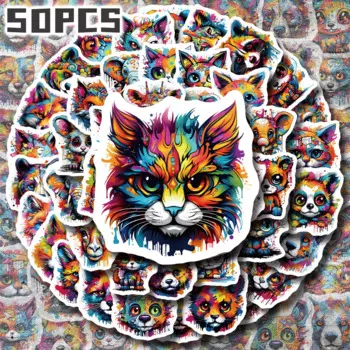 50pcs Animal Art Painting themed stickers for holiday party decor Back to school Class reward Birthday gift skateboard luggage