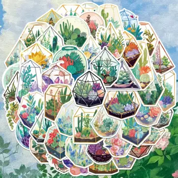 50PCS Glass Plant Greenhouse Cartoon Stickers DIY Car Laptop Luggage Scrapbook Planner Album Decorative Graffiti Kid Toy Decals