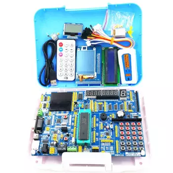 51 MCU макетная плата STC89C516 + STM8S105C двухъядерная AVR обучающая плата + сенсорный цветной ЖК-дисплей + мотор + AD DA + 51 симулятор