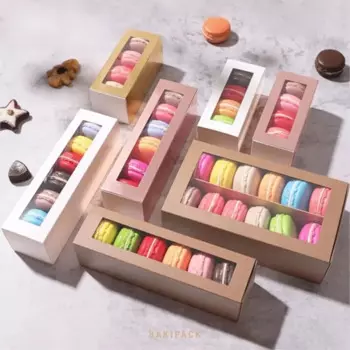 5/10pcs Macaron Boxes with Clear Window for 5-7 Macarons Cookie Candy Dessert Strawberry Boxes Macaron Container Packaging Boxes