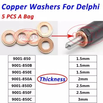 5 шт., 1 мм, 1,5 мм, 2 мм, 2,5 мм, 3 мм, медная шайба инжектора для Bosch и Delphi