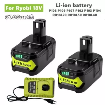 6000 мАч, 18 В, высокая емкость для RYOBI P108 One + Plus, аккумулятор 18 В, литий-ионный аккумулятор для электроинструментов P104 P107 P108 RB18L20 RB18L50 RB18L40