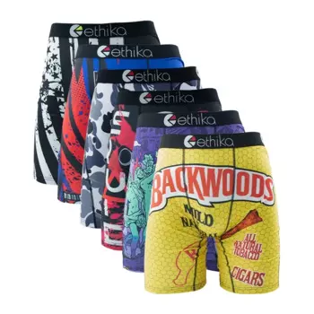 6 шт. ETHIKA сексуальное мужское нижнее белье с принтом, шорты-боксеры, дышащие мужские трусы, нижнее белье, трусы-боксеры больших размеров, S-XXXL
