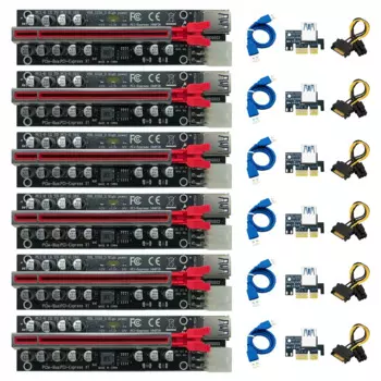 6 шт. PCIE Райзер для видеокарты Райзер PCI Express X16 расширитель 12 конденсаторов двойной светодиодный индикатор USB кабель 6-контактный источник питания для майнинга
