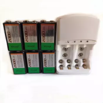 6 шт SHSEJA большой емкости 2000mAh 9V ni-mh аккумуляторная батарея + интеллектуальное Универсальное зарядное устройство 9V AA AAA