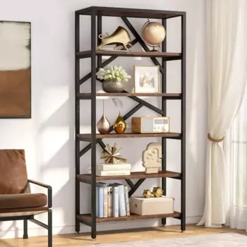 71-дюймовая промышленная книжная полка, 6-полочный книжный шкаф Etagere, отдельно стоящие открытые книжные полки, демонстрационная полка для хранения