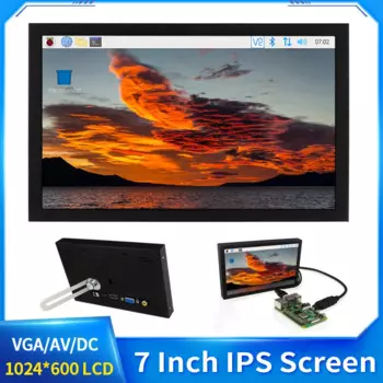 7-дюймовый IPS-экран 1024*600, портативный ЖК-монитор AV DC Pow VGA, дисплей с несколькими интерфейсами, поддержка Raspberry Pi Banana Pi Mini PC