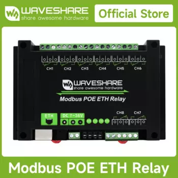 8-канальный модуль реле Ethernet Waveshare, Modbus RTU/Modbus TCP протокол, PoE порт связи, с различной изоляцией