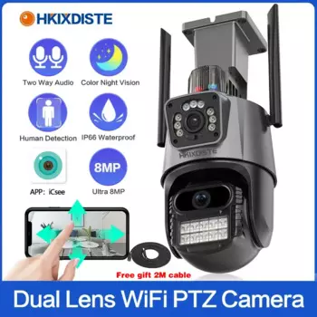 8-мегапиксельная 4K Wi-Fi IP-камера безопасности, уличная камера с двумя объективами, двойной экран, автоматическое отслеживание, PTZ, беспроводная камера видеонаблюдения, 4 МП ICsee