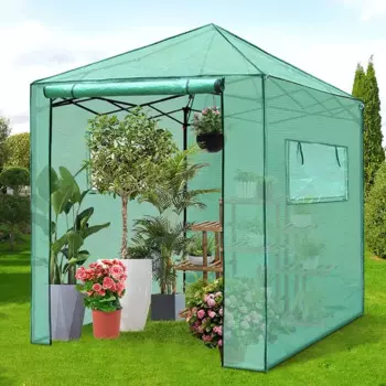 8 'x 8' теплица для наружного и внутреннего применения, легко всплывающая теплица с прочным полиэтиленовым покрытием и роликовыми окнами и дверью