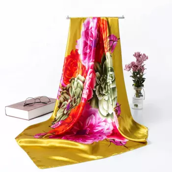 90cm Popular flower Women Silk Scarf Bandanna Fashion Bohemian Pattern Hijab Lady Wrap Headband muffler Christmas Wedding Gift