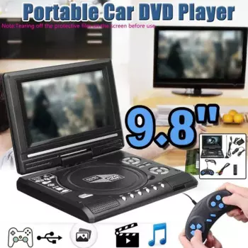9,8 дюймовый портативный DVD-плеер с высокой четкостью и функцией ТВ, встроенный картридер, поворотный экран, мобильный DVD-плеер для путешествий