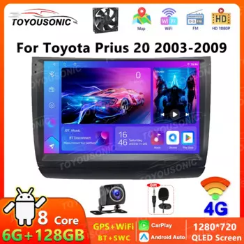 9-дюймовый автомобильный радиоприемник TOYOUSONIC, стерео для Toyota Prius 20 2003-2009, мультимедийный автомобильный радиоприемник, 8-ядерный DSP Автомобильный видео, 4G WIFI BT Carplay Auto
