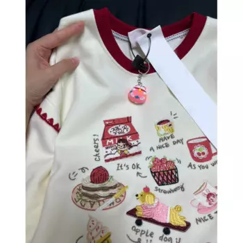 Абрикосовый милый свитшот с вышивкой из мультфильма Y2K Harajuku, свободный пуловер большого размера с длинными рукавами, милая Лолита, японская толстовка для девочек