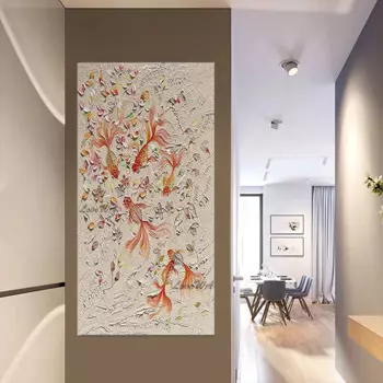 Абстрактная картина рыбы, большое украшение стены ресторана, картина на холсте, современная живопись с цветами в европейском стиле без рамы