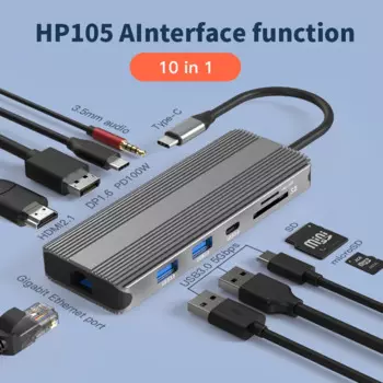 Адаптер 10 в 1 с портом USB Type-C на Hdmi, 4K, 120 Гц