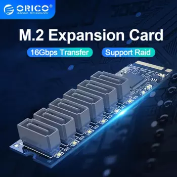Адаптер ORICO PCIe Gen3 M.2 M Key на 6 портов SATA 3,0 карта преобразователя NVMe на SATA Плата расширения NVME PCIe 3,0 на SATA 16 Гб