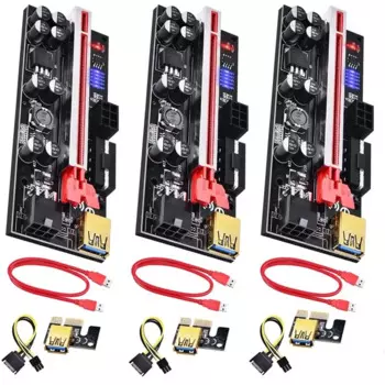 Адаптер Pcie от 1 до 16X для майнинговой установки GPU, 4 твердотельных конденсатора, удлинитель Pcie с питанием от USB-кабеля, Pcie Riser, 3 шт.
