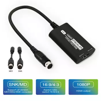 Адаптер RGBS Upscaler 1080P HDMI для игровой консоли SEGA MD1 MD2 SNK с переключателем соотношения сторон 16:9/4:3