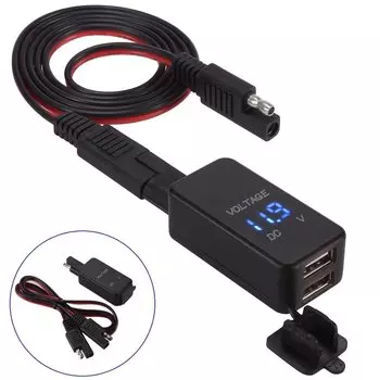 Адаптер sae-usb с вольтметром, быстроразъемный штекер для мотоцикла с водонепроницаемым двойным USB-зарядным устройством для смартфонов, планшетов, GPS