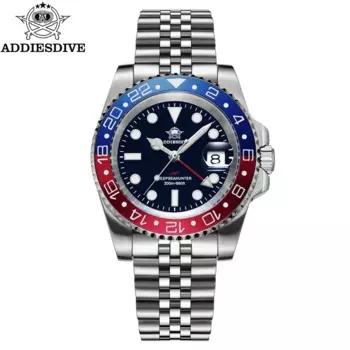 ADDIESDIVE AD2050 GMT Мужские часы из нержавеющей стали Светящийся кварцевый механизм Керамический безель 20 бар Водонепроницаемые наручные часы с календарем