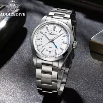 ADDIESDIVE Часы с календарем GMT AD2065 reloj hombre Bubble Mirror Glass Светящиеся кварцевые часы 100 м Водонепроницаемые наручные часы