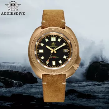 ADDIESDIVE мужские бронзовые автоматические часы с сапфировым стеклом, кожаные аналоговые наручные часы, водонепроницаемые суперсветящиеся механические часы C3