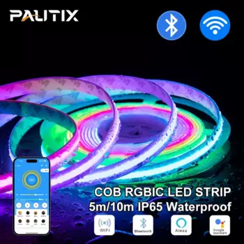 Адресуемая Светодиодная лента PAUTIX 5/10 м COB RGBIC, водонепроницаемая светодиодная лента IP65, 12 В/24 В постоянного тока, 630 светодиодов/м, гибкая полноцветная лента высокой плотности для декора